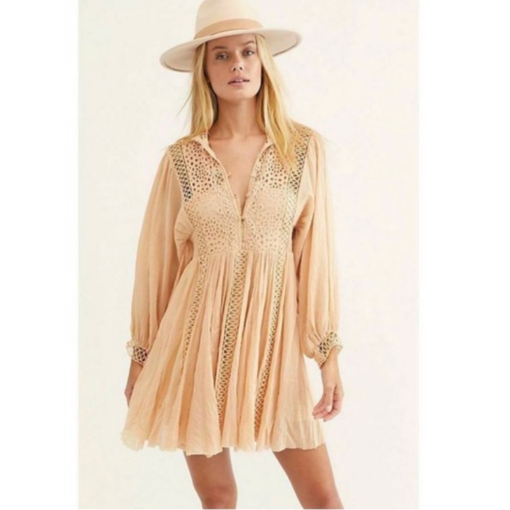 Free People FP One Karma Eyelet Mini Dress in Nude Size XS / P